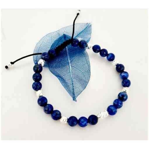 Bratara Intelepciune - Pietre Lapis Lazuli - Bilute din Argint 925 - Snur negru rezistent si reglabil-Bratari pietre semipretioase-Personalizate >> Ocazie >> Bijuterii motivationale