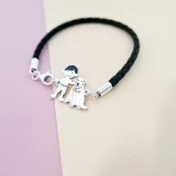 Bratara Unisex cu membri Familiei - baiat si caine labrador - Argint 925 si piele impletita-Familia mea-Personalizate >> Ocazie >> Familia mea