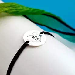 Bratara personalizata - Simbol calatorie - Banut de 15 mm decorat cu email - Argint 925 - snur reglabil-Bijuterii decorate cu email colorat-Personalizate >> Ocazie >> Bijuterii tematice pasiuni