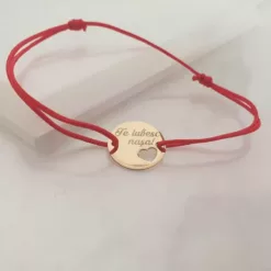 Bratara personalizata - Te iubesc - banut cu inima decupata - Aur Galben 14K - 12 mm diametru - snur reglabil-Bratari din Aur Personalizate-Aur >> Aur 14K >> Bratari din Aur Personalizate