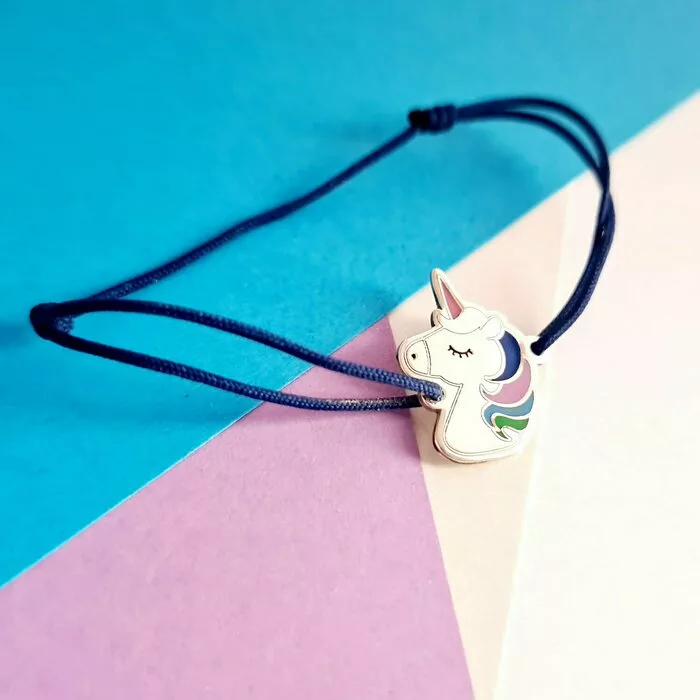 Bratara personalizata - Unicorn decorat cu email - Argint 925 - Snur reglabil