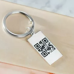 Breloc drepunghiular personalizat cu QR code - Argint 925