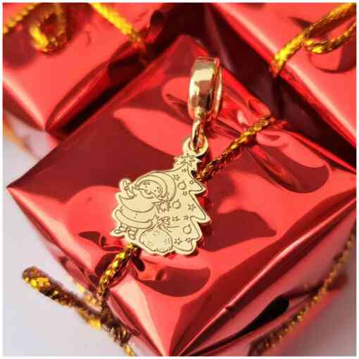 Charm personalizat Craciun - Mos si brad - Argint 925 placat cu Aur galben 18K-Charm-uri Craciun-Ocazii >> Craciun >> Charm-uri Craciun >> Promoții