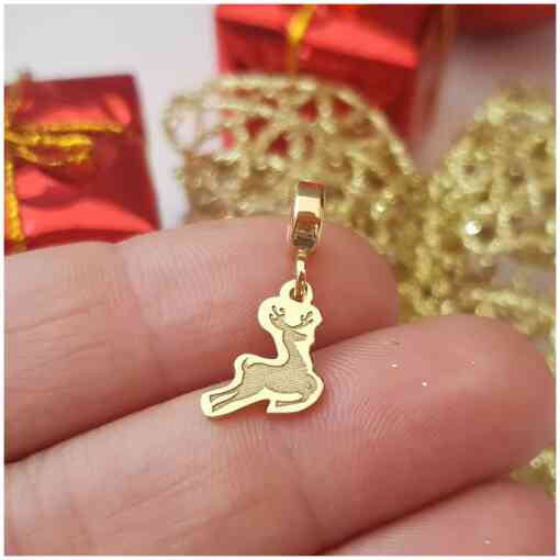 Charm personalizat Craciun - Renul Rudolf - Argint 925 placat cu Aur galben 18K-Charm-uri Craciun-Ocazii >> Craciun >> Charm-uri Craciun >> Promoții