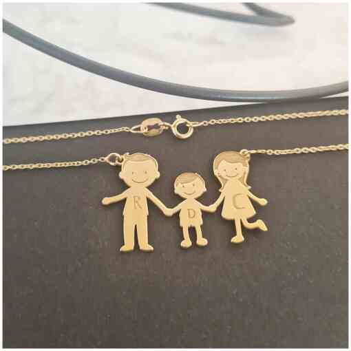 Lantisor Familie - 3 Membri - Argint 925 placat cu Aur 18K-Familia mea-Personalizate >> Ocazie >> Familia mea