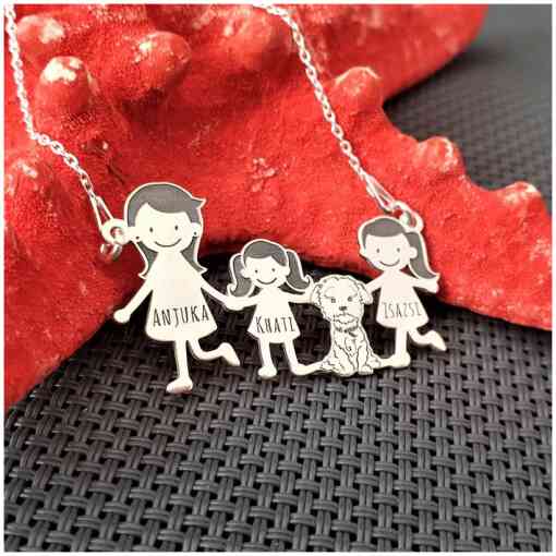 Lantisor Familie - 4 Membri cu Bichon - Argint 925-Familia mea-Personalizate >> Ocazie >> Familia mea