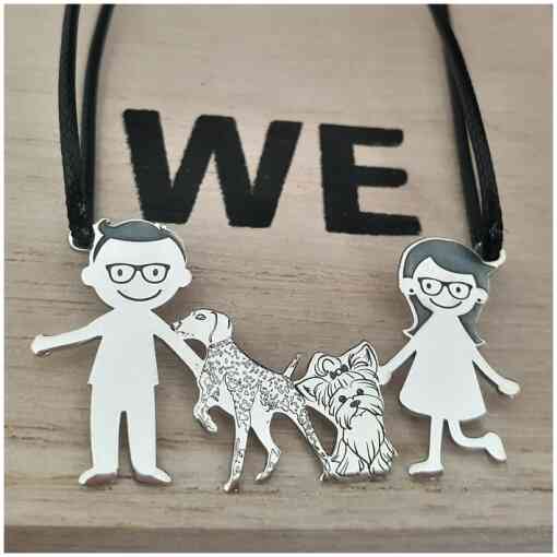 Lantisor Familie - 4 Membri cu Yorkshire si Brac german - snur matase vegetala-Familia mea-Personalizate >> Ocazie >> Familia mea