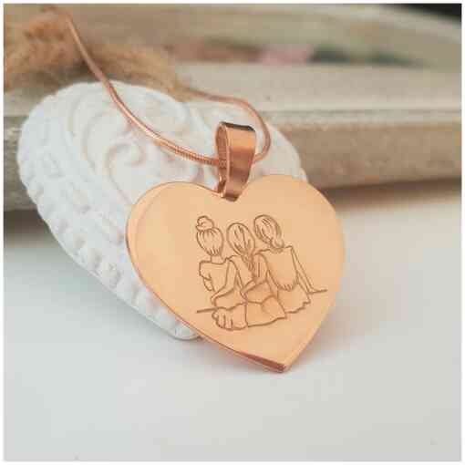 Lantisor Inima 3 Surori / Prietene - Argint 925 placat cu Aur Roz 18K-Pentru cei dragi-Personalizate >> Ocazie >> Familia mea
