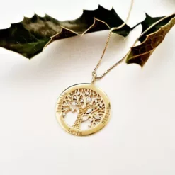 Lantisor personalizat cu nume - Copacul Vietii decorat cu Zirconii albe - Argint 925 placat cu Aur Galben 18K-Lantisoare Argint-Personalizate >> Ocazie >> Bijuterii cu nume >> Promoții