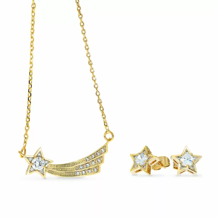 Set colier si cercei - Wish Upon a Star - placat cu aur 18K-Miss Gold-Colectii >> Miss Gold >> Seturi Miss Gold