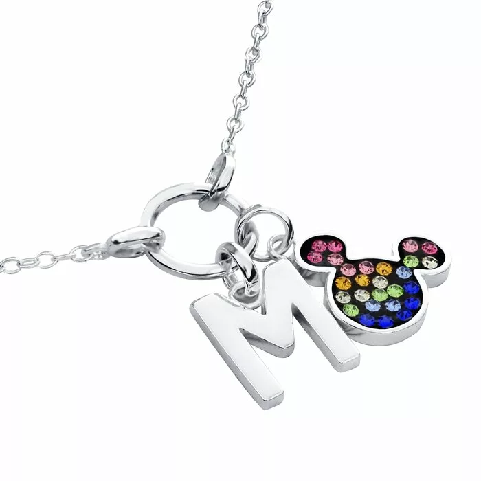 Colier Disney cu Initiala Numelui  M si simbol Mickey Mouse - Argint 925 cu Zirconia Colorate-Disney-Disney >> Noutati