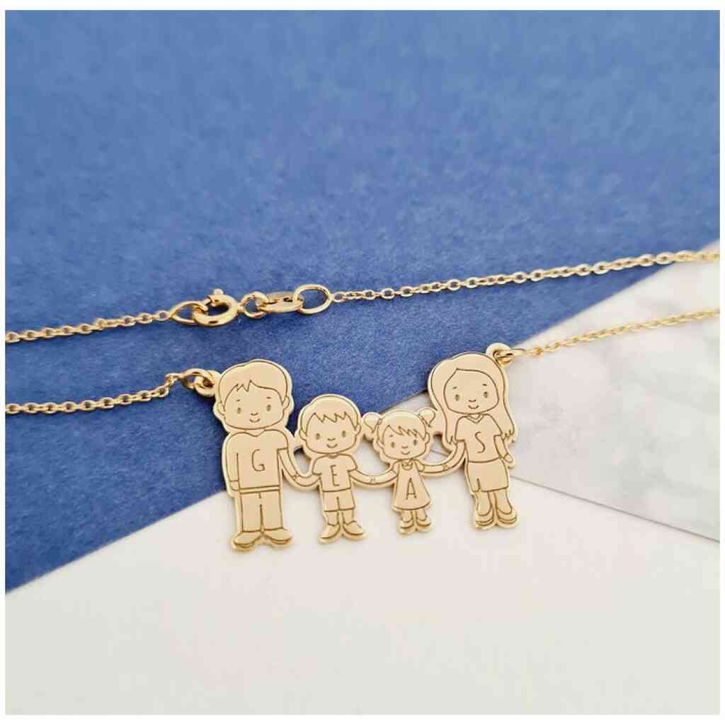 Lantisor Familia mea frumoasa - 4 membri - Argint 925 placat cu Aur Galben 18K-Lantisoare Argint-Personalizate >> Ocazie >> Familia mea >> Noutati