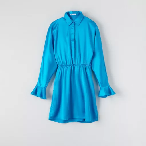 Sinsay - Rochie mini cu mâneci bufante - Turcoaz-Collection > all > dresses