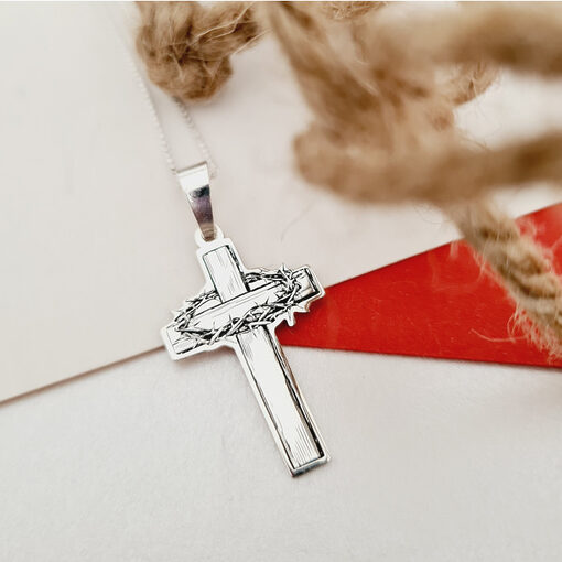 Lantisor Crucea de lemn cu Coroana de spini - Bijuterie cu Har - Argint 925-Personalizate >> Tip Bijuterie >> Bijuterii cu HAR >> Noutati