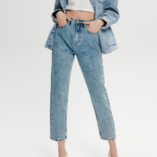 Sinsay - Blugi mom high waist - Albastru-Collection > all > jeans