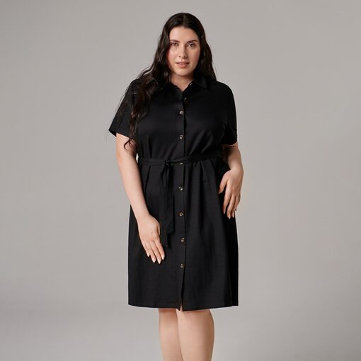 Sinsay - Rochie-cămașă cu cordon - Negru-Collection > all > dresses