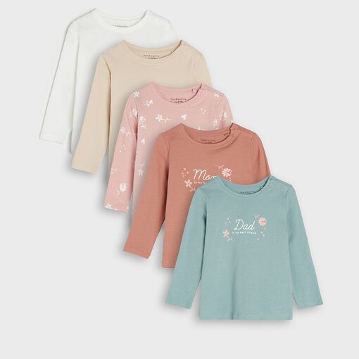 Sinsay - Set de 5 tricouri cu mânecă lungă - Roz-Baby > baby girl > multipacks