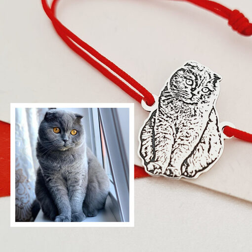Bratara pisica iubita - Personalizare cu poza - Argint 925 - Snur reglabil
