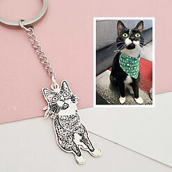 Breloc pisica iubita - Personalizare cu poza - Argint 925 - Inel otel inoxidabil-Fotogravura >> Noutati