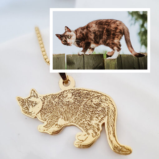 Lantisor pisica iubita - Personalizare cu poza - Argint 925 placat cu Aur Galben 18K-Fotogravura >> Noutati
