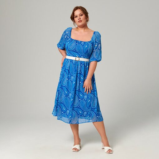 Sinsay - Rochie midi cu model - Albastru-Collection > all > dresses