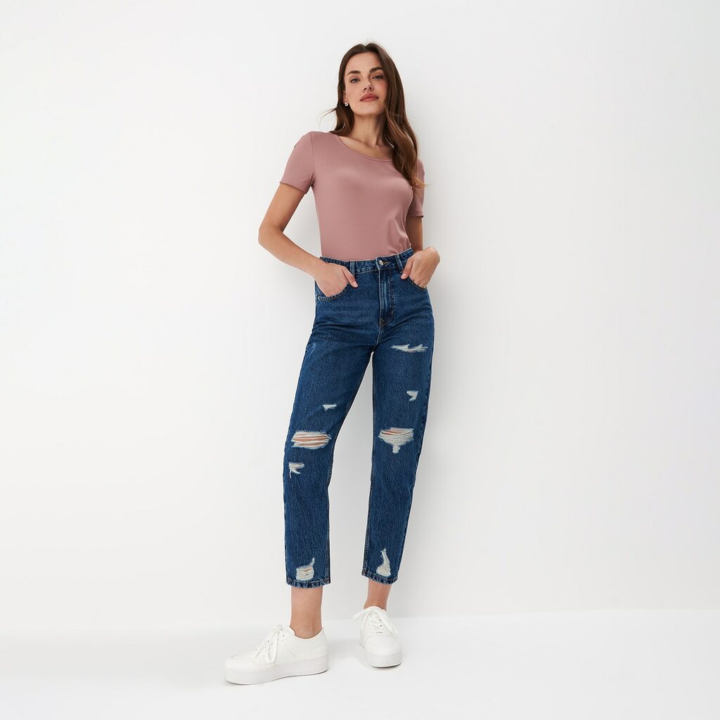 Mohito - Blugi mom fit - Albastru-All > jeans