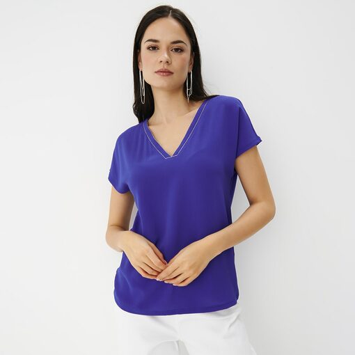 Mohito - Bluză cu decolteu în „V” - Albastru-All > blouses
