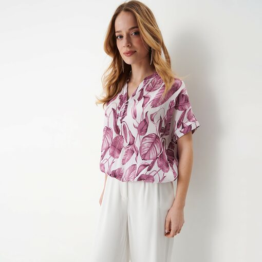 Mohito - Bluză cu imprimeu tropical - Alb-All > blouses