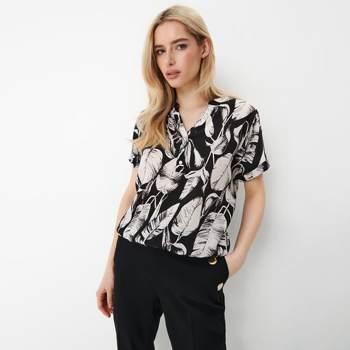 Mohito - Bluză cu imprimeu tropical - Negru-All > blouses