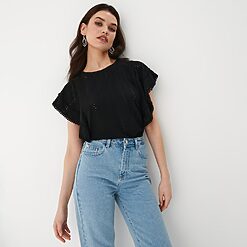 Mohito - Bluză cu model dantelat - Negru-All > t-shirts