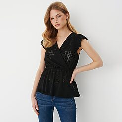 Mohito - Bluză cu volănaș - Negru-All > blouses