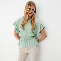 Mohito - Bluză cu volănașe - Verde-All > blouses