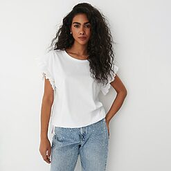 Mohito - Bluză de bumbac cu volan - Alb-All > blouses