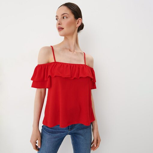 Mohito - Bluză decupată la umeri - Roșu-All > blouses