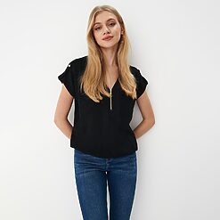 Mohito - Bluză din viscoză cu fermoar - Negru-All > blouses