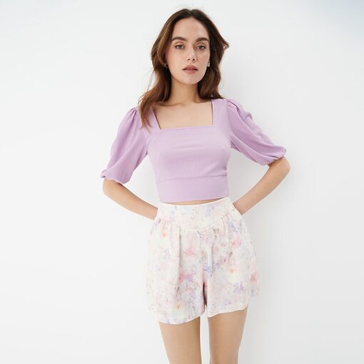 Mohito - Bluză scurtă cu închidere cu fundă în spate - Violet-All > blouses