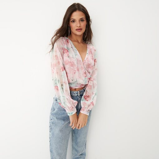 Mohito - Bluză tip capac înflorată - Roz-All > blouses