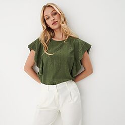 Mohito - Bluză verde cu model dantelat - Kaki-All > blouses