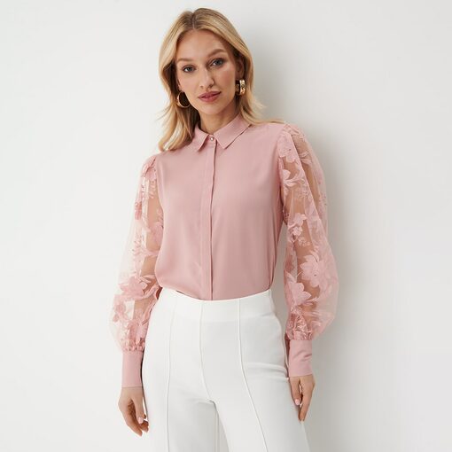 Mohito - Cămașă roz cu mâneci decorative - Roz-All > shirts > overprint