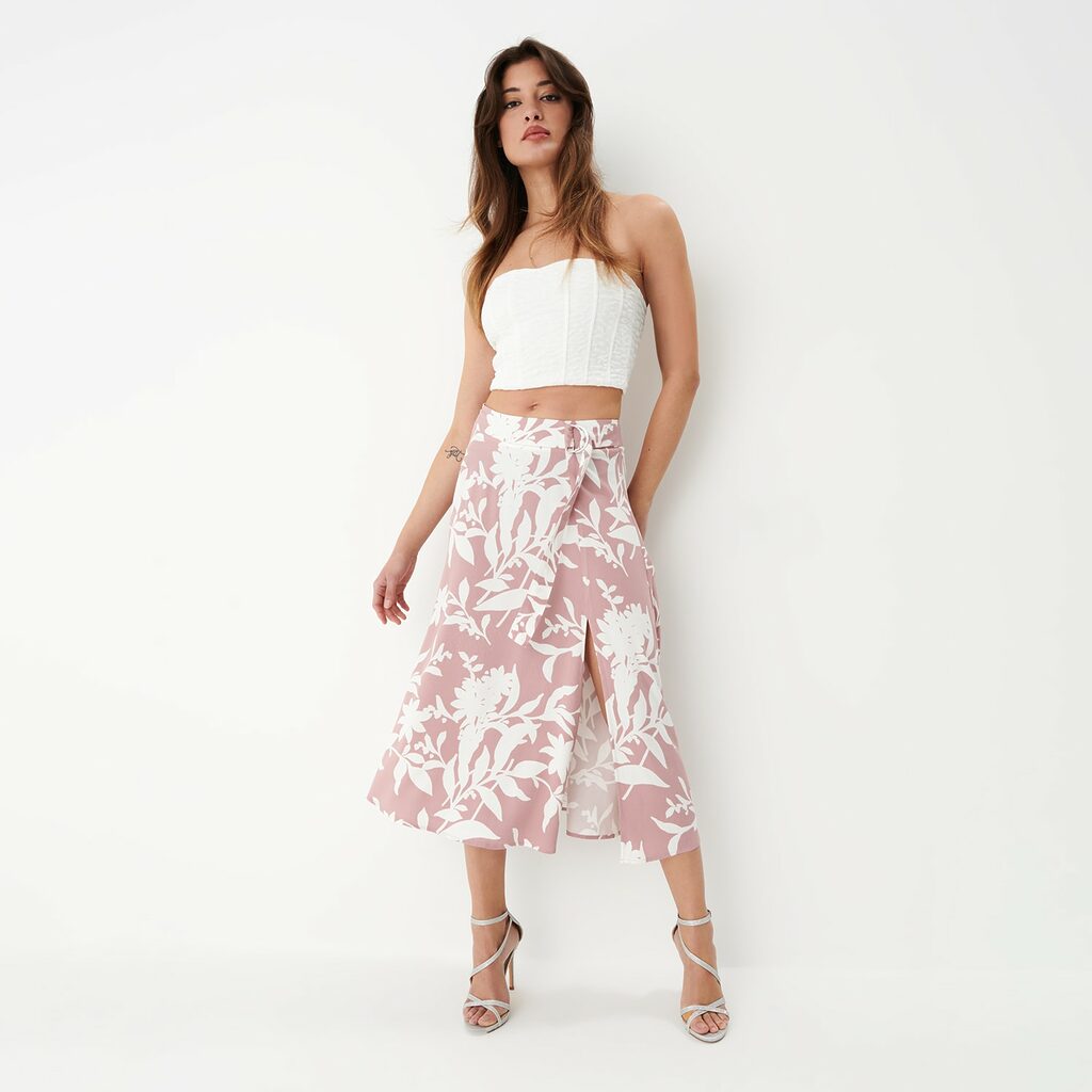Mohito - Fustă midi cu model floral - Roz-All > skirts