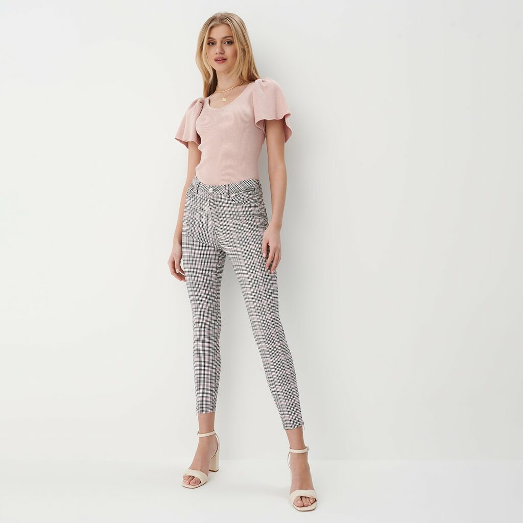 Mohito - Pantaloni skinny în carouri - Gri-All > trousers