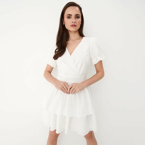 Mohito - Rochie mini albă cu ornamente ajurate - Alb-All > dresses > cocktail dresses