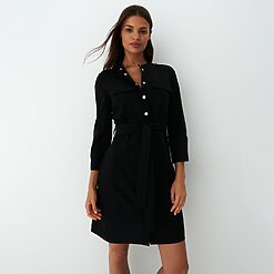 Mohito - Rochie mini tip cămașă cu cordon - Negru-All > dresses