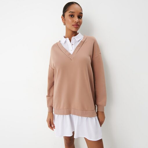 Mohito - Rochie-tricou mini cu guler - Bej-All > dresses