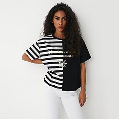 Mohito - Tricou bicolor cu imprimeu - Negru-All > t-shirts