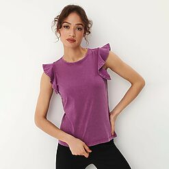 Mohito - Tricou cu volane - Violet-All > t-shirts