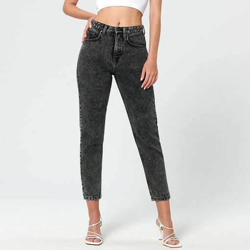 Sinsay - Blugi mom cu talie înaltă - Gri-Collection > all > jeans