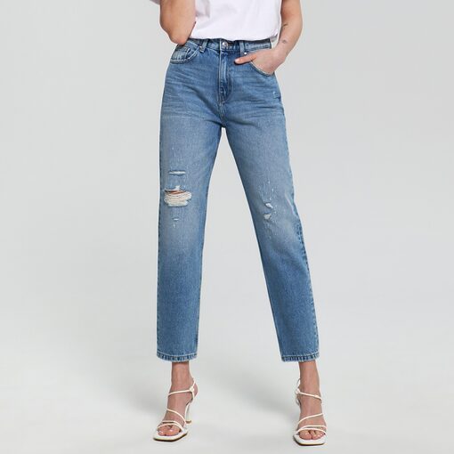 Sinsay - Blugi mom high waist - Albastru-Collection > all > jeans