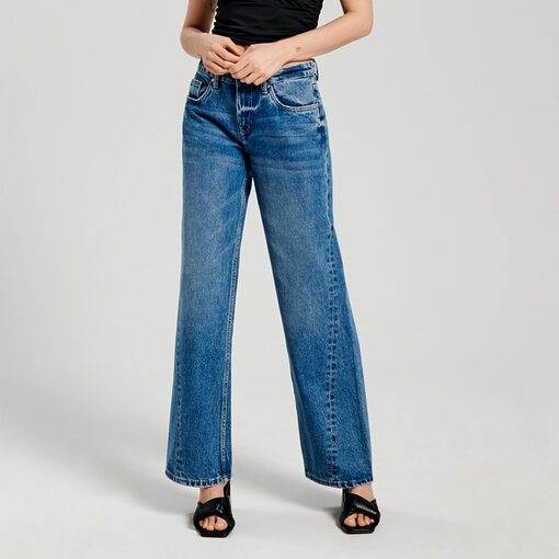 Sinsay - Blugi wide leg low waist - Albastru-Collection > all > jeans
