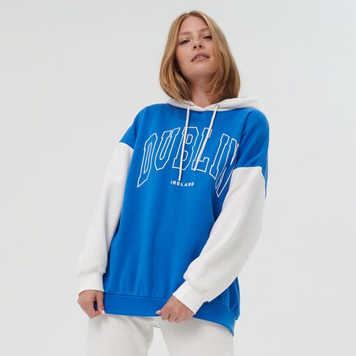 Sinsay - Bluză sport oversized cu inscripții - Albastru-Collection > all > sweatshirts